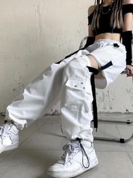 Sets Korean Detachable Y2k Pants Casual Loose Solid High Waist Patchwork Hollow Out Pantalones 2022 Draw String Punk Wide Leg Pant