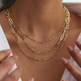 Fashion Classic Temperament Chain Necklace Women Stainless Steel Paper Clip Link Chain Necklace For Women Jewellery Gift L230704