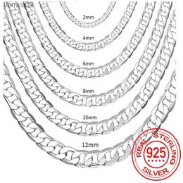 Men's 925 Sterling Silver Italian Cuban Curb Chain Necklaces For Men Women Solid Silver Figaro Chain Layering Necklace L230704
