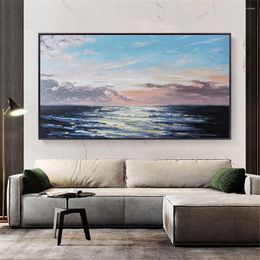 Pinturas Grande Horizontal Pintura a óleo pintada à mão Paisagem Parede Céu Mar e Lago Pintura em tela El Home Decoração da sala de estar