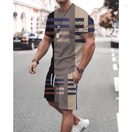Men's Tracksuits Summer Set 2 Pieces Stripe T-shirt Shorts For Men Oversized Clothing Sports Outfit Mens Suit Tracksuit