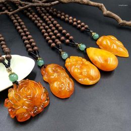 Pendant Necklaces 1Pc Imitation Resin Old Beeswax Necklace Sweater Chain Retro Ethnic Style Long Female Fashion Women'S Jewellery Gifts