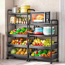 Kitchen multifunctional pot, microwave stove rack, vegetable storage rack with wheels, storage basket