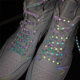 Shoe Parts Accessories Holographic Reflective Star Shoelaces Double-sided Reflective High-bright Luminous Flat Laces Sneakers ShoeLaces Strings 230712