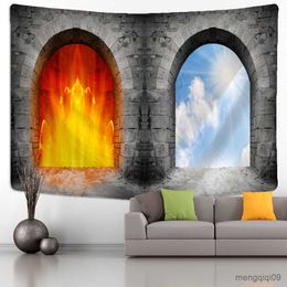 Tapestries Heaven and Hell Stone Gate Tapestry Wall Hanging Boho Hippie Tapiz Psychedelic Witchcraft Art Dorm Abstract Room Home Decor R230713