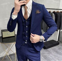 Men's Suits High Quality 5XL (Blazer Vest Trousers) British Style Elegant Fashion Simple Business Casual Suit Three-piece