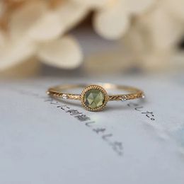 Silver Inlaid Diamonds Fresh Green Peridot Crystal Round Ladies Ring Adjustable Opening Delicate Original Fines Jewellery