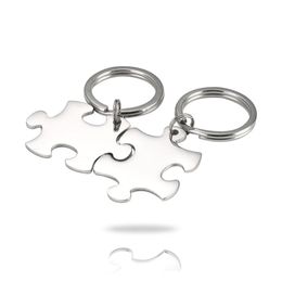 100% Stainless Steel Jigsaw Puzzle Keychain Blank For Engrave Metal Key Chain Mirror Polished Whole 10pair217W