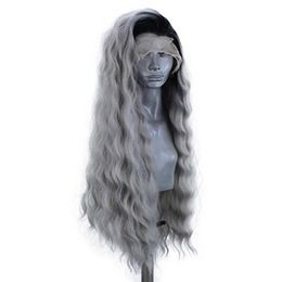 Nxy Grey Synthetic Wigs For Black Women Long Natural Wave Lace Wig Free Part Cosplay Wig High Temperature Fibre Wigs 230524