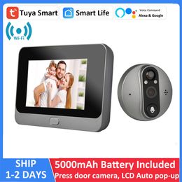 Doorbells Smart Tuya 1080P WiFi Door Bell Eye Peephole Camera 5000mAh Audio 4 3 PIR FHD Infrared Alexa Google Announcement Digital Viewer 230712