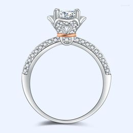 Cluster Rings White Gold Plated Moissanite Ring 2CTW F Color Engagement Test Positive Band Diamond Wedding Jewelry For Bride