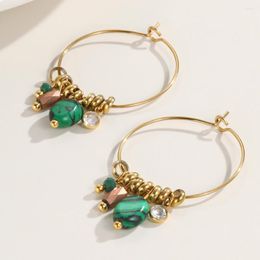 Hoop Earrings France Style Stainless Steel Green Stone Round Women Party Metal Jewellery No Fade Aretes De Mujer Modernos 2023