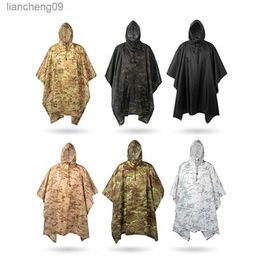 Outdoor Hooded Breathable Rainwear Camo Poncho Army Tactical Raincoat Camping Hiking Hunting Birdwatching Suit Travel Rain Gears L230620