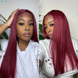 99J Burgundy Straight Lace Front Human Hair Wigs Deep Wave Wig Wine Red Brazilian Curly Wigs For Women
