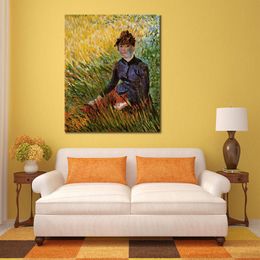 Impressionist Canvas Art Woman Sitting in The Grass Vincent Van Gogh Painting Handmade Oil Reproduction Modern Hotel Room Decor