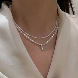 JWER Luxury Pearl Rhinestone Necklace Choker Necklace Penadnt Chain Bling Necklace Valentine Day Bridesmaid Gift Wedding Jewelry L230704