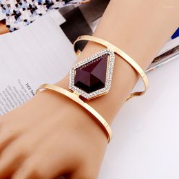 Bangle Pentagonal Gemstone Embellished With An Exaggerated Widened Metal Minimalist Design Bracelet For Women Alloy Open Big