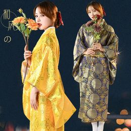 Ethnic Clothing Women's Kimono Sakura Anime Costume Japanese Traditional Floral Print Obi Yukata Original Tradition Silk Geis307W