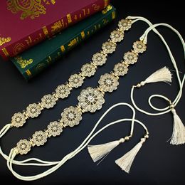 Navel Bell Button Rings Sunspicems Chic Thin Morocco Rope Belt Tassels Metal Waist Chain For Women Arabic Bride Jewellery Abaya Caftan Belt Body Chain 230713