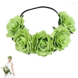 Decorative Flowers Rose Flower Hair Wreath Bride Floral Crown Headband Garland With Adjustable Ribbon Festivals Wedding Party