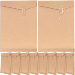 Gift Wrap 10 Pcs Kraft Paper Portfolio Folder Envelope File Rope Document Pouch Organiser Office Supplies String Tie Envelopes Closure