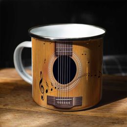 Mugs Guitar Enamel Camping Mug 12oz violin Music Office Coffee Cup Singer Friends Birthday Gift R230713