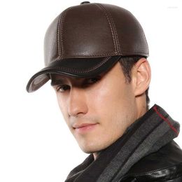 Ball Caps Winter Cap's For Men Baseball Cap Adult Snapback Hat Patchwork High Qualit Leather Male Gorra Ear Protection
