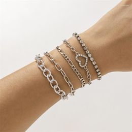 Charm Bracelets Bohemian 3-5 Pcs/Set Hollow Love Heart Metal Chain Bracelet For Women Fashion Silver Color Shaped Jewelry