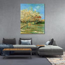 Canvas Art Vincent Van Gogh Painting Orchard in Blossom 1888 Handmade Artwork Vibrant Decor for Wine Cellar