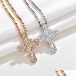 Pendant Necklaces Bling T Zircon Cross Pendants Necklace Platinum Plated Men Women Lover Gift Religious Jewelry Drop Delivery Dhxsu