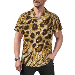 Men's Casual Shirts Gold Leopard Print Blouses Male Animal Pattern Summer Short-Sleeved Graphic Y2K Oversize Beach Shirt Gift