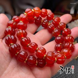 Strand Brazil Red Agate Carved Pumpkin Beads Abacus Bracelets Fashion South For Men And Women.