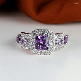 Wedding Rings Luxury Female Purple White Crystal Ring Classic Silver Colour Engagement Minimalist Metal For Women