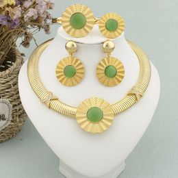 Necklace Earrings Set Fashion Colorful Jewelry Design Lady Gold Plated Thick Collar Luxury Women Wedding Party Gift