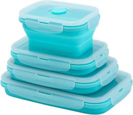 Other Dinnerware 4 Pcs Silicone Collapsible Food Storage Containers with Lids Lunch Box Bento A free for Kitchen Pantry 230712