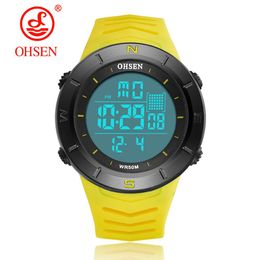 Digital Led Men Sport Watch reloj hombre Yellow 50M Diving Silicone bracelet men military electronic wristwatches male clocks