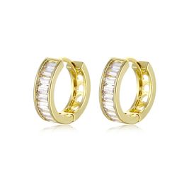 Hoop Clip on Earring Cute Jewelry Micro Implaid Rectangular Huggie Zircon Earring Trend Mens Fashion Design Simple Wind for Women Girls 18k Real Gold Plated