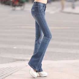 Women's Jeans Spring Single Breasted High Waist Slim Fit Flare Pants Korean Fashion Full Length Trousers Quality Denim