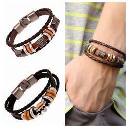 Stylish Leather Cuff Braided Bracelets For Men Women Vintage Punk Bangle Jewelry Anchor Skull Gifts