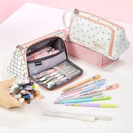 Plaid Pencil Case Bag Multi Layer Large Capacity Storage Stationary Pen Holder Organiser Student School Supplies