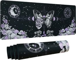 Aesthetic Butterfly Goth Gaming Mouse Pad XL Trippy Mushroom Moon Galaxy Mousepad Black Purple Long Large Desk 31.5 X 11.8 Inch