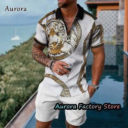 Men's Tracksuits Summer Men's Luxury Polo Shirt Shorts Set Fashion Trend Tracksuit 2 Piece Vintage Tiger Print Set Men's Casual Clothing 230713