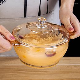 Bowls Brown Glass With Lid Binaural Instant Noodle Bowl Saucepan Stove Pot For Kitchen Fruit Salad Crystal Microwave Oven