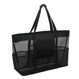 Evening Bags Women Mesh Beach Bag Oversized Large Capacity Tote Handbags with Waterproof Inside Pocket and Zipper Closure 230713
