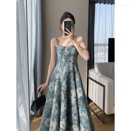 Casual Dresses 2023 Fashion Women Square Collar Draped A-line Slip Green Elegant Korean Style Slim Sundress Vintage Summer Y2K Dress