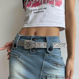 Belts Emo Y2k Korean Gothic Punk Jeans Casual Buckle Designer Waist Elastic Belt For Women Men Rhinestone Waistband Accessories