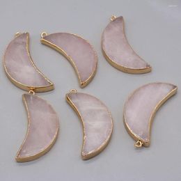 Charms Natural Gem Stone Crystal Moon-shaped Rose Pink Quartz Pendant For Making DIY Necklace Jewellery Accessories Gift 20x43mm