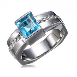 Cluster Rings 7mm Swiss Blue Topaz Rhodium Over Sterling Silver Ring