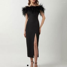 Casual Dresses 2023 Spring/Summer Dress Women Sexy Feather Bodycon Solid Split Hem Long Vestidos Femme Elegant Party