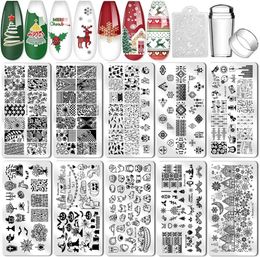 Stickers Decals BIUTEE 10pcs Nail Art Templates Stamping Plates With Stamper Set Flower Christmas Holloween Design Printing Stencil 230712